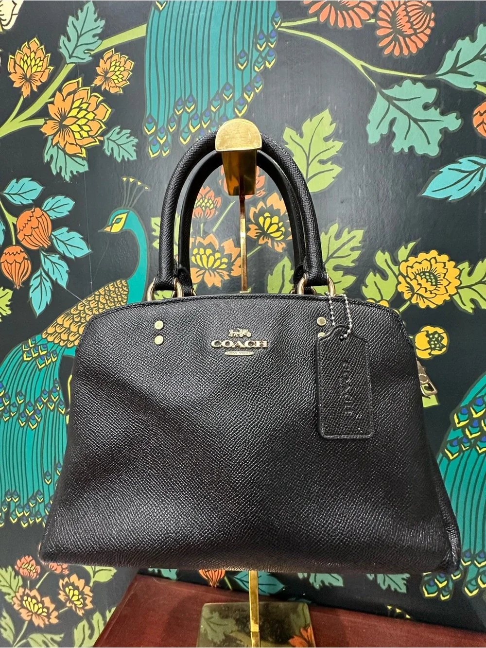 Coach Mini Lillie Carryall Black Crossgrain Leather Satchel Gold Hardware F57545